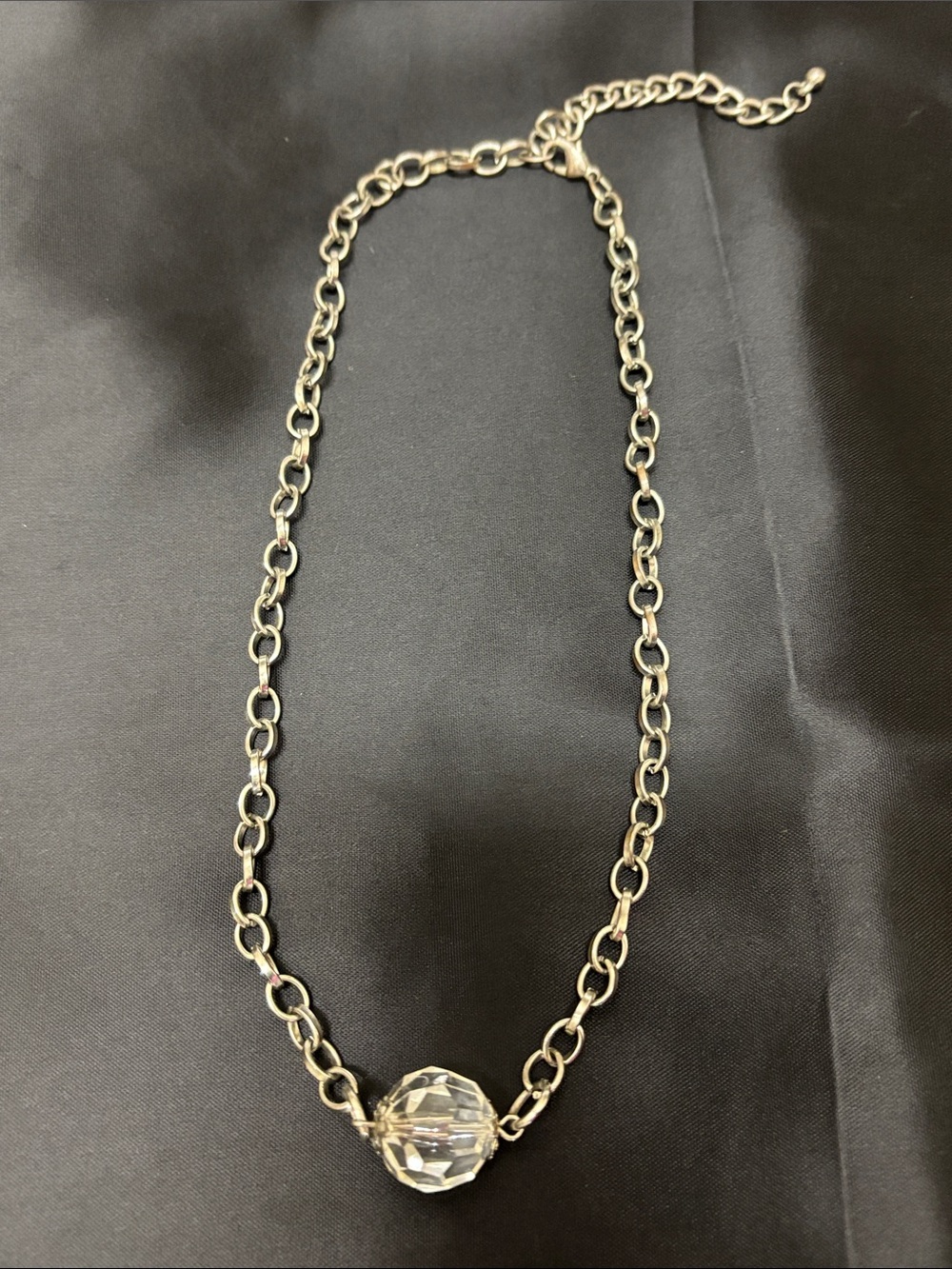 Silver Chain Necklace with Clear Faceted Bead